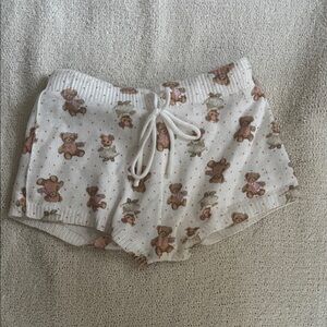 Cozy White Teddy Bear Print Women Shorts